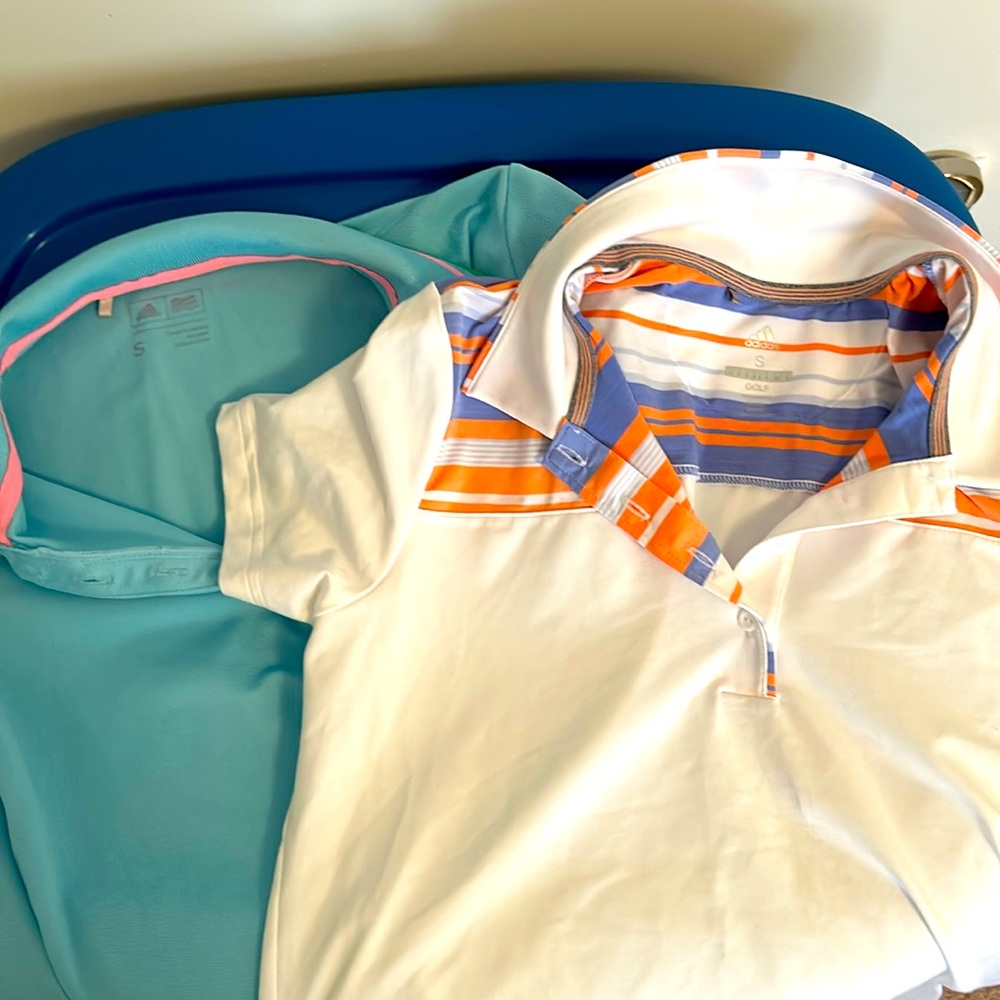 Two adidas golf shirts in S